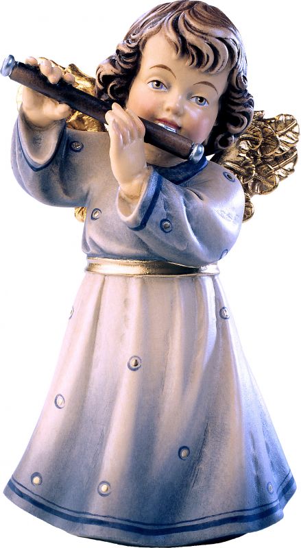 statuina dell'angioletto con flauto traverso, linea da 7 cm, in legno dipinto a mano, collezione angeli sissi - demetz deur
