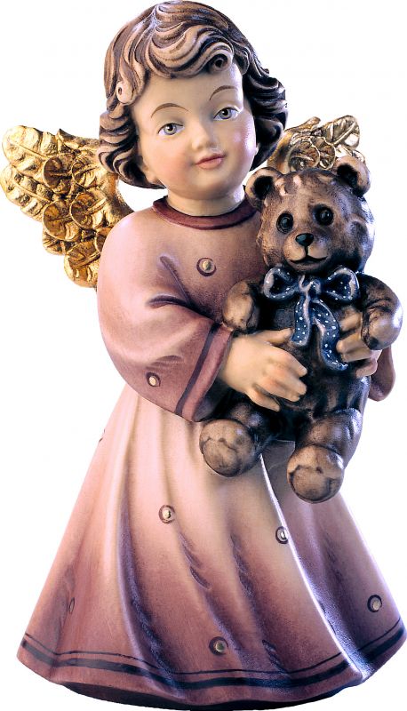 statuina dell'angioletto con orsacchiotto, linea da 14 cm, in legno dipinto a mano, collezione angeli sissi - demetz deur