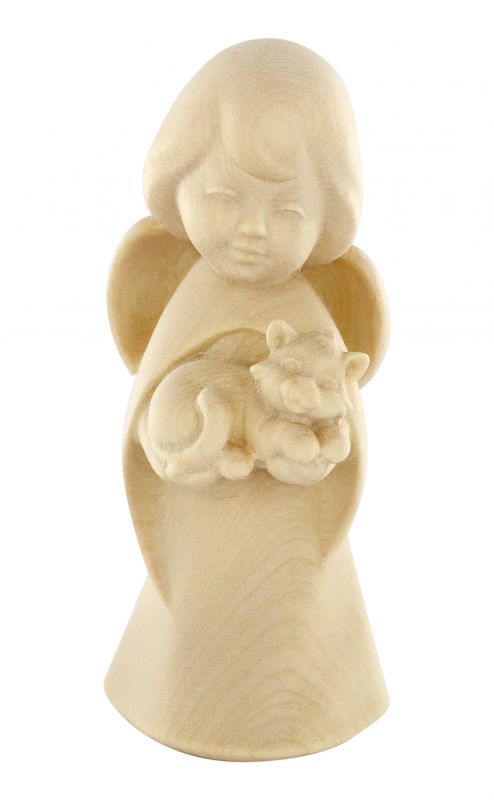 statuina dell'angioletto con gattino, linea da 11 cm, in legno naturale, collezione angeli sognatori - demetz deur