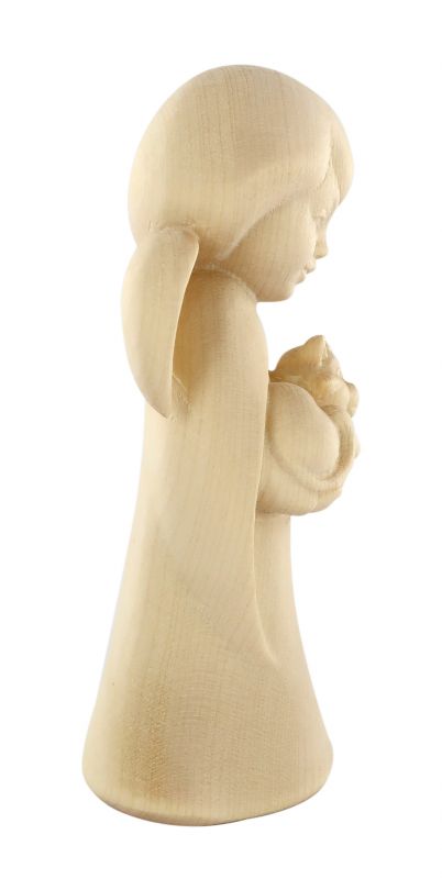 statuina dell'angioletto con gattino, linea da 11 cm, in legno naturale, collezione angeli sognatori - demetz deur