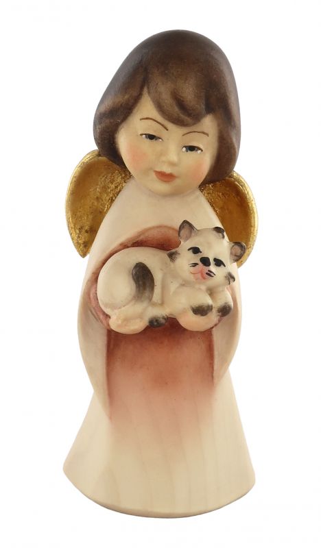 statuina dell'angioletto con gattino, linea da 11 cm, in legno dipinto a mano, collezione angeli sognatori - demetz deur
