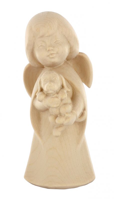 statuina dell'angioletto con cagnolino, linea da 11 cm, in legno naturale, collezione angeli sognatori - demetz deur