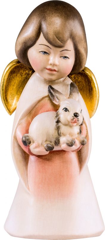 statuina dell'angioletto con coniglietto, linea da 8 cm, in legno dipinto a mano, collezione angeli sognatori - demetz deur
