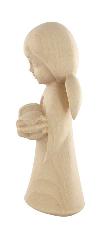 statuina dell'angioletto con auto giocattolo, linea da 11 cm, in legno naturale, collezione angeli sognatori - demetz deur
