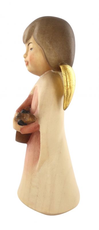 statuina dell'angioletto con mandolino, linea da 11 cm, in legno dipinto a mano, collezione angeli sognatori - demetz deur