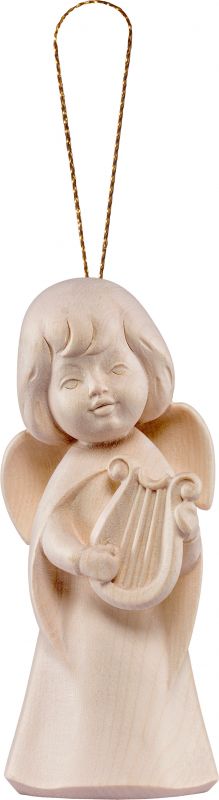 angelo sognatore con lira da appendere - demetz - deur - statua in legno dipinta a mano. altezza pari a 5 cm.