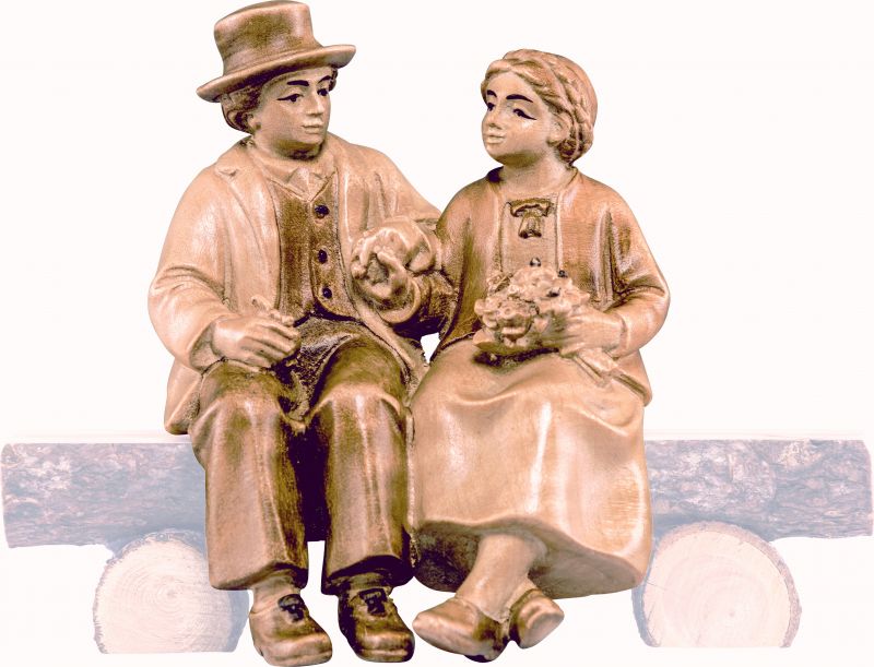 coppia in costume b.k. - demetz - deur - statua in legno dipinta a mano. altezza pari a 7 cm.