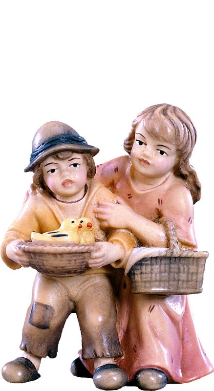 coppia di bambini d.k. - demetz - deur - statua in legno dipinta a mano. altezza pari a 14 cm.