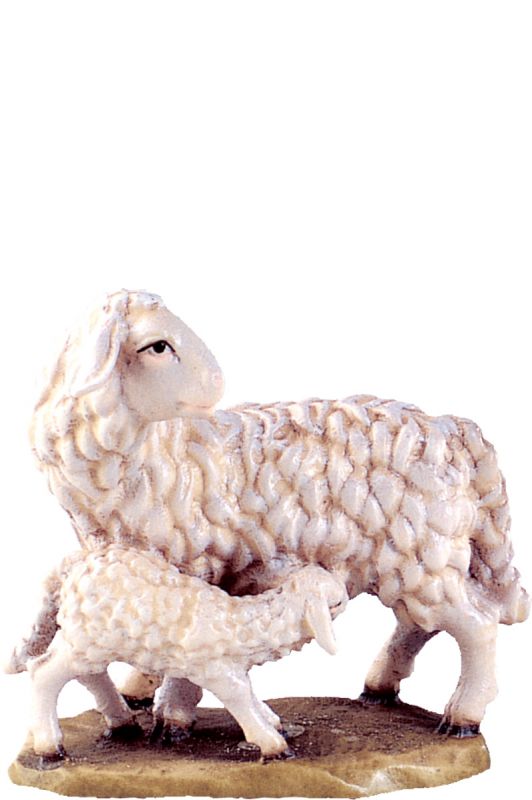 pecora con agnello d.k. - demetz - deur - statua in legno dipinta a mano. altezza pari a 16 cm.