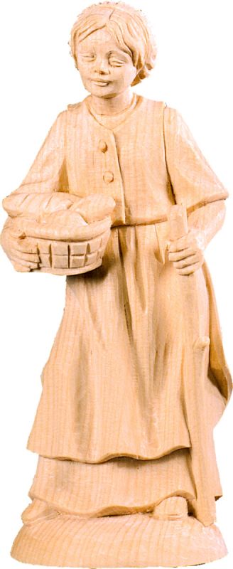 pastorella con pane t.k. - demetz - deur - statua in legno dipinta a mano. altezza pari a 18 cm.