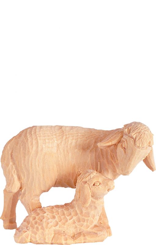 pecora con agnello t.k. - demetz - deur - statua in legno dipinta a mano. altezza pari a 24 cm.