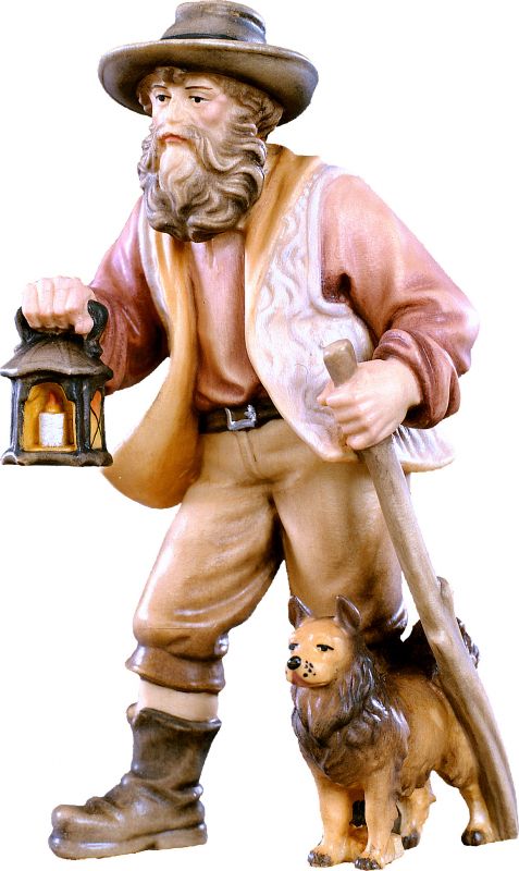 pastore con lanterna h.k. - demetz - deur - statua in legno dipinta a mano. altezza pari a 42 cm.
