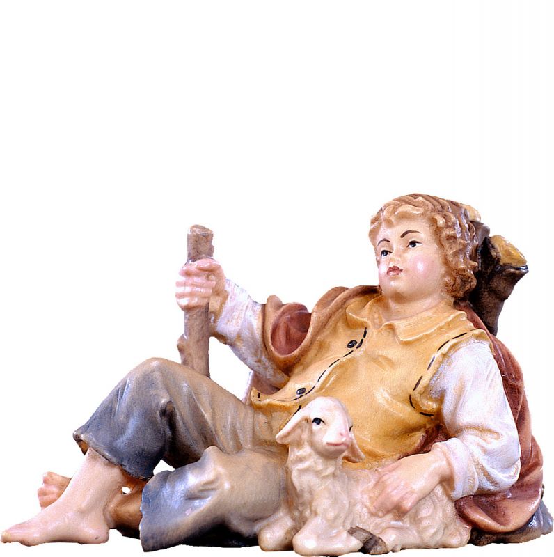 fanciullo sdraiato h.k. - demetz - deur - statua in legno dipinta a mano. altezza pari a 15 cm.