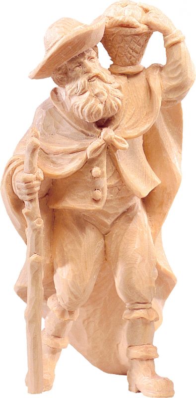 pastore con frutta r.k. - demetz - deur - statua in legno dipinta a mano. altezza pari a 15 cm.