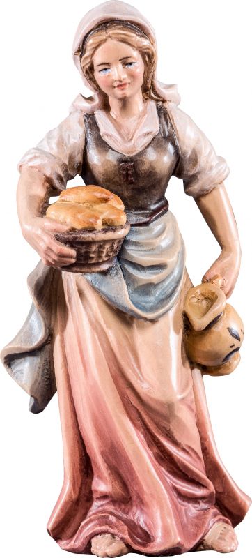 pastorella con brocca r.k. - demetz - deur - statua in legno dipinta a mano. altezza pari a 15 cm.