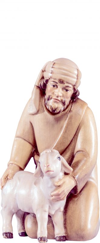 pastore inginocchiato artis - demetz - deur - statua in legno dipinta a mano. altezza pari a 20 cm.
