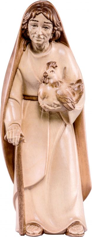 contadina con gallina artis - demetz - deur - statua in legno dipinta a mano. altezza pari a 20 cm.