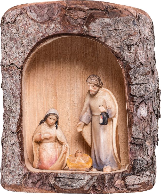 sacra famiglia artis nella grotta - demetz - deur - statua in legno dipinta a mano. altezza pari a 5 cm.