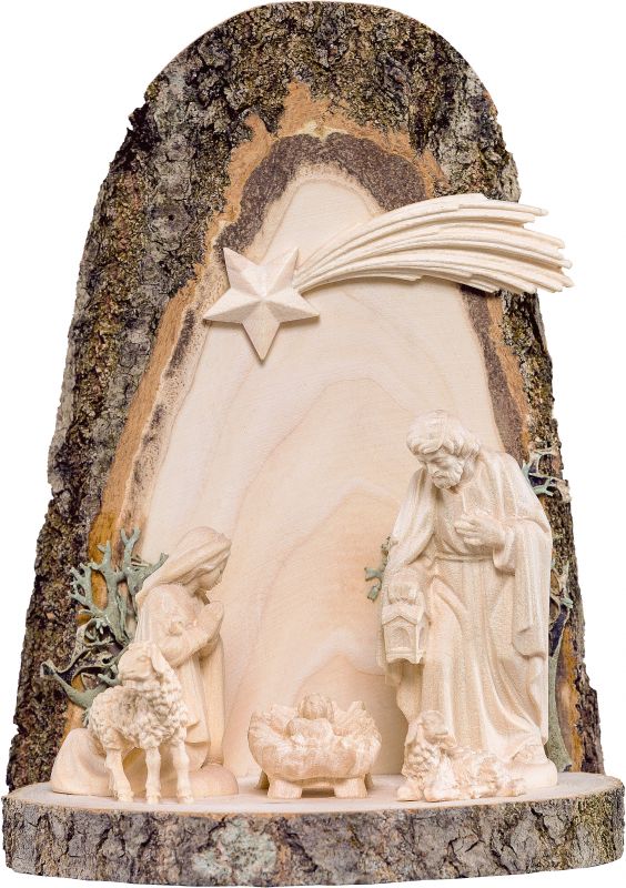 sacra famiglia rustica sul palco - demetz - deur - statua in legno dipinta a mano. altezza pari a 7 cm.