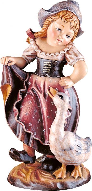 lisa con le oche - demetz - deur - statua in legno dipinta a mano. altezza pari a 10 cm.