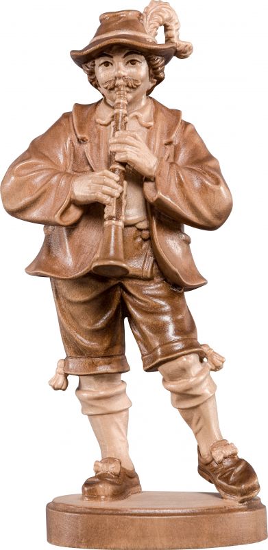 musicista con clarinetto - demetz - deur - statua in legno dipinta a mano. altezza pari a 13 cm.