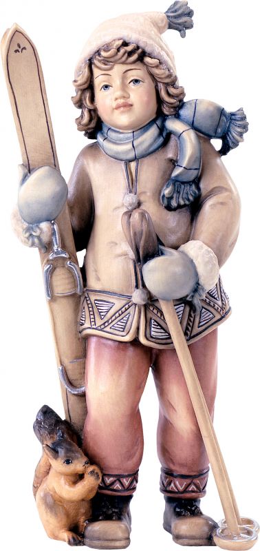 ragazza con sci - demetz - deur - statua in legno dipinta a mano. altezza pari a 15 cm.