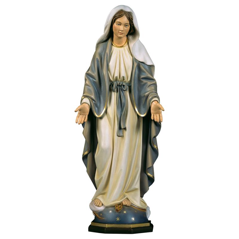 madonna miracolosa. 12 cm.scolpito in legno di ace