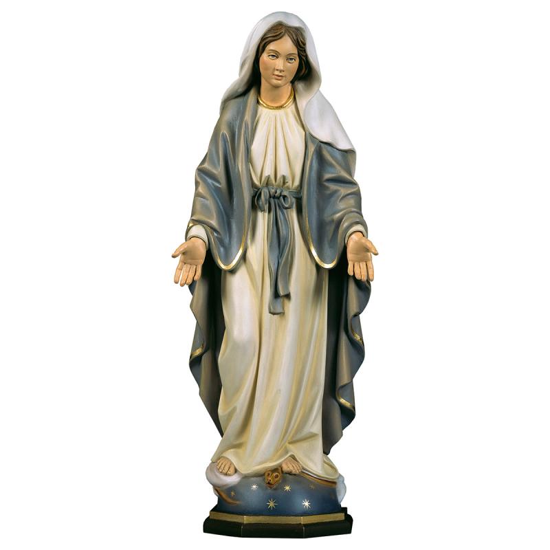 madonna miracolosa. 23 cm.scolpito in legno di ace