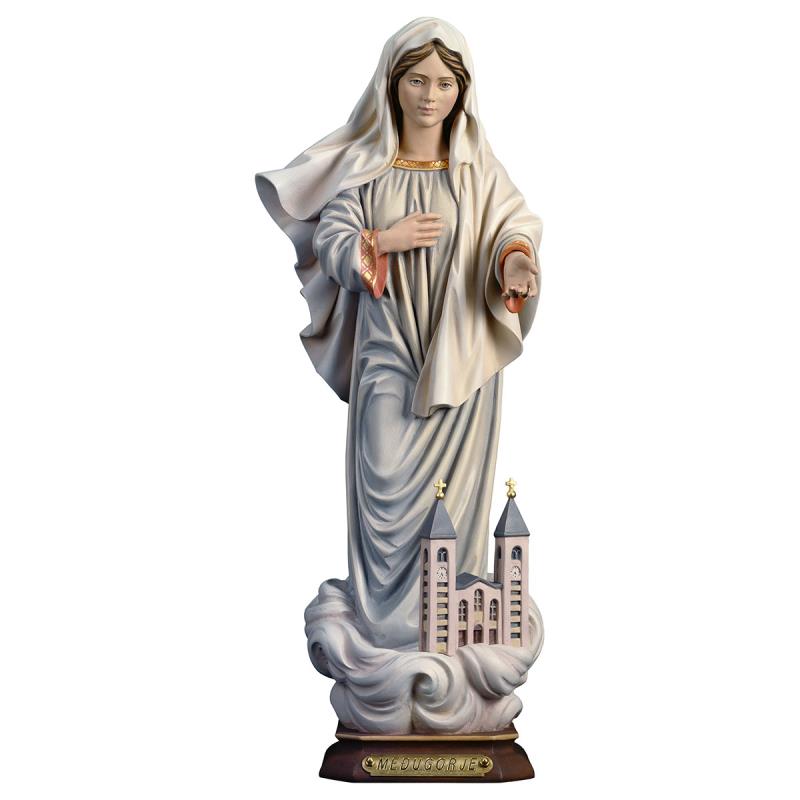 madonna di medjugorje con chiesa. 12 cm.scolpito i