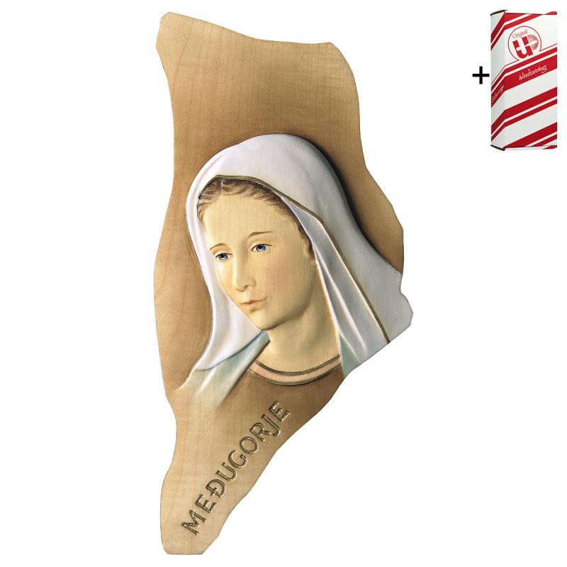 rilievo madonna di medjugorje + box regalo. 24 cm.