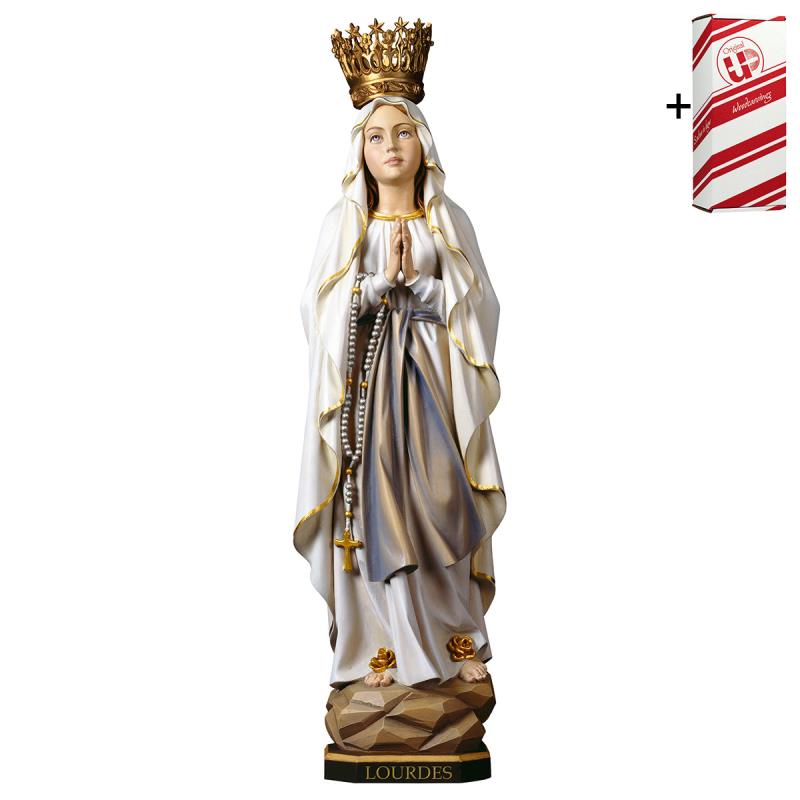 madonna di lourdes con corona + box regalo. 55 cm.
