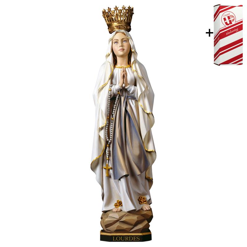 madonna di lourdes con corona + box regalo. 16 cm.