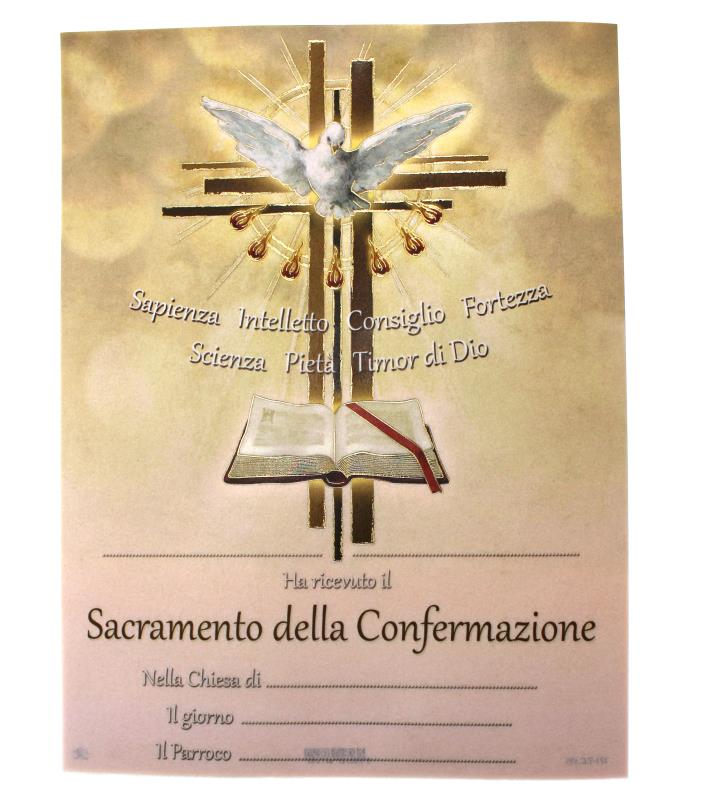 pergamena ricordo sacramenti cm 18x24 cresima 7 doni spirito santo