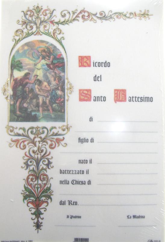 pergamena ricordo sacramenti cm 18x24 battesimo 4 oro