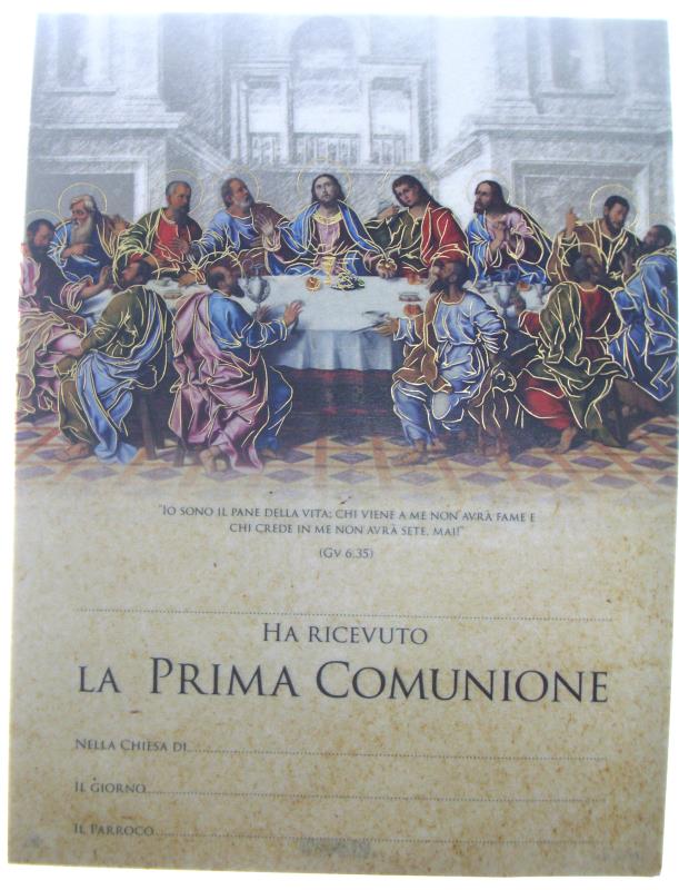 pergamena ricordo sacramenti cm 18x24 comunione ultima cena