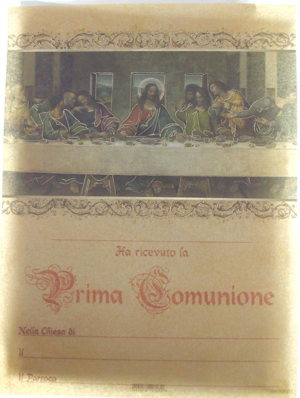 pergamena ricordo sacramenti cm 18x24 comunione ultima cena