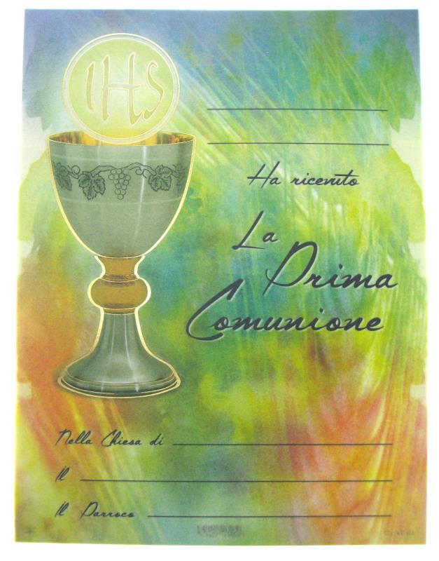 Pergamena Ricordo Sacramenti Cm 18x24 Comunione Calice Bomboniere