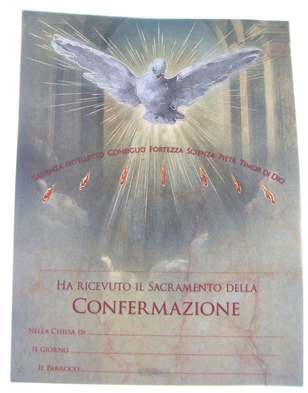 pergamena ricordo sacramenti cm 18x24 cresima spirito santo