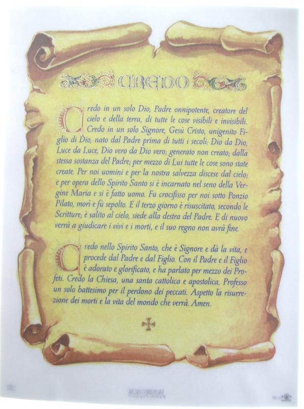 pergamena ricordo sacramenti cm 18x24 preghiera credo in pergamena