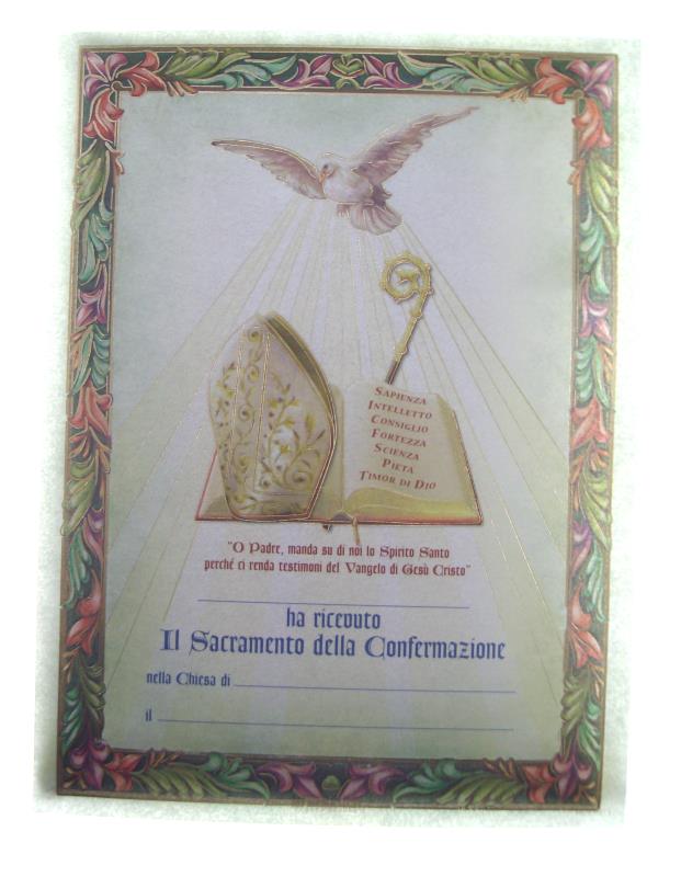 pergamena ricordo sacramenti cm 18x24 cresima