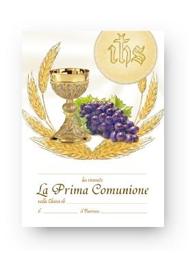 pergamena ricordo sacramenti cm 18x24 comunione calice uva spiga jhs