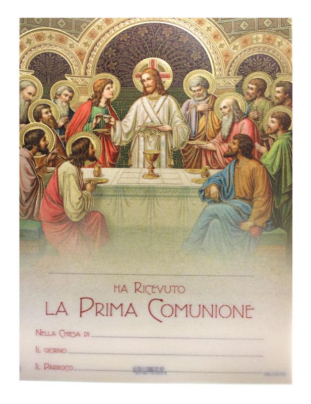 pergamena ricordo sacramenti cm 18x24 ultima cena comunione