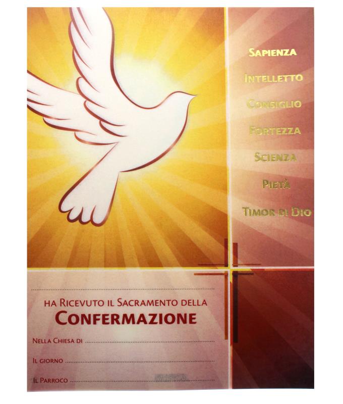 pergamena ricordo sacramenti cm 18x24 cresima doni spirito santo