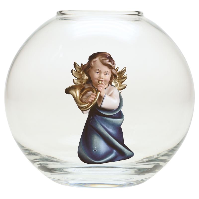 angelo cuore con corno sfera vetro. 9(ø13)cm.sco