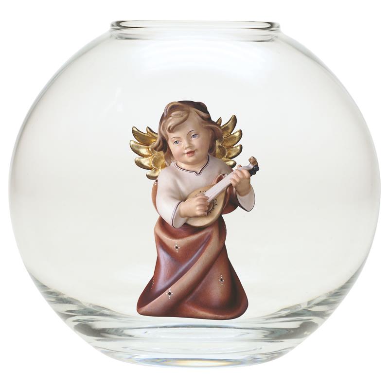 angelo cuore con liuto sfera vetro. 9(ø13)cm.sco