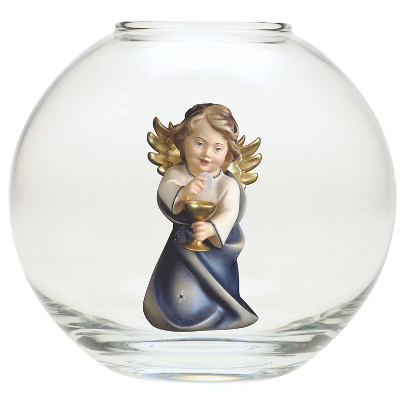 angelo cuore con calice sfera vetro. 9(ø13)cm.sc