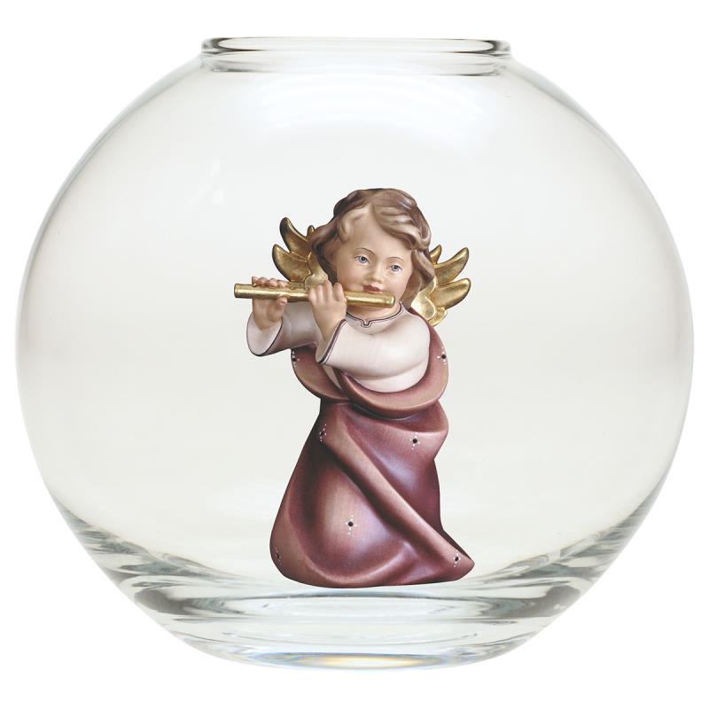 angelo cuore con flauto sfera vetro. 9(ø13)cm.sc