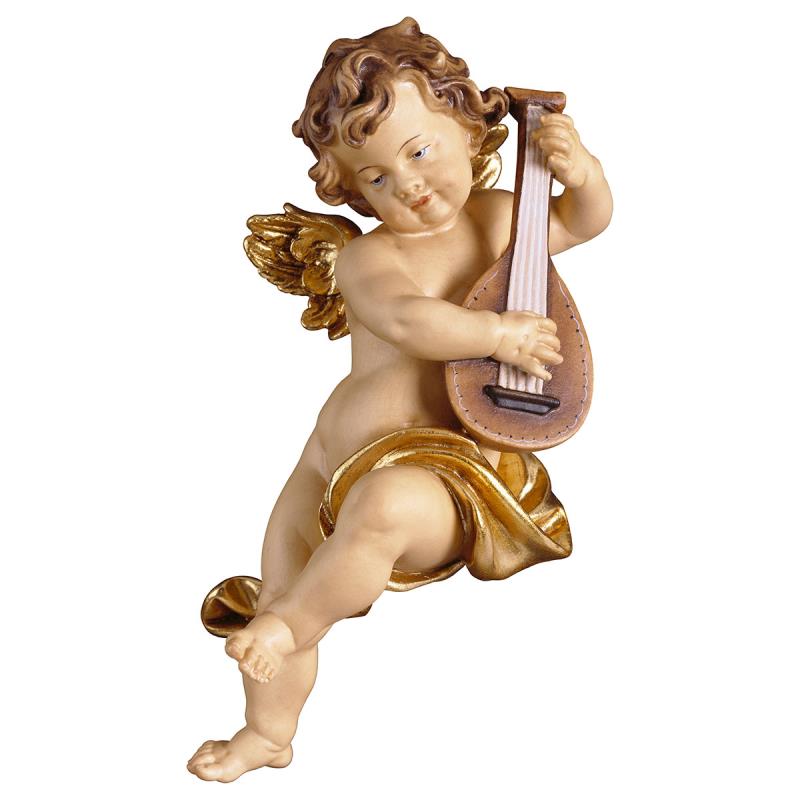 putto con liuto. 23 cm.scolpito in legno di acero.