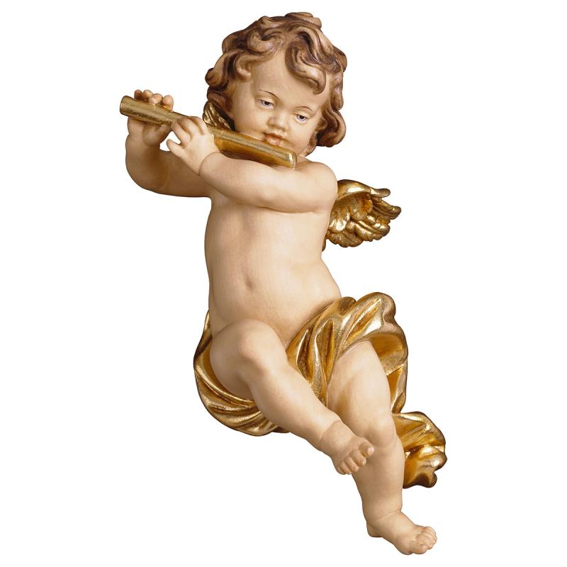 putto con flauto. 20 cm.scolpito in legno di acero