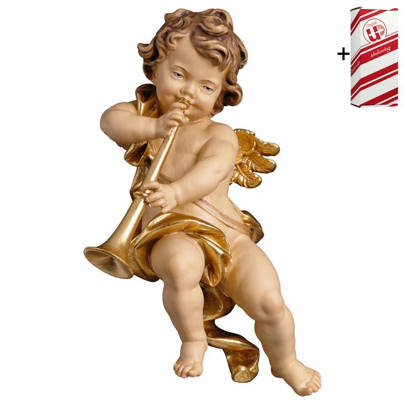 putto con trombone + box regalo. 23 cm.scolpito in